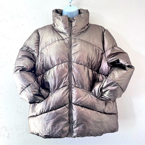 CARRE NOIR Metallic Bronze Puffer Jacket Womens Size L - Picture 2 of 10